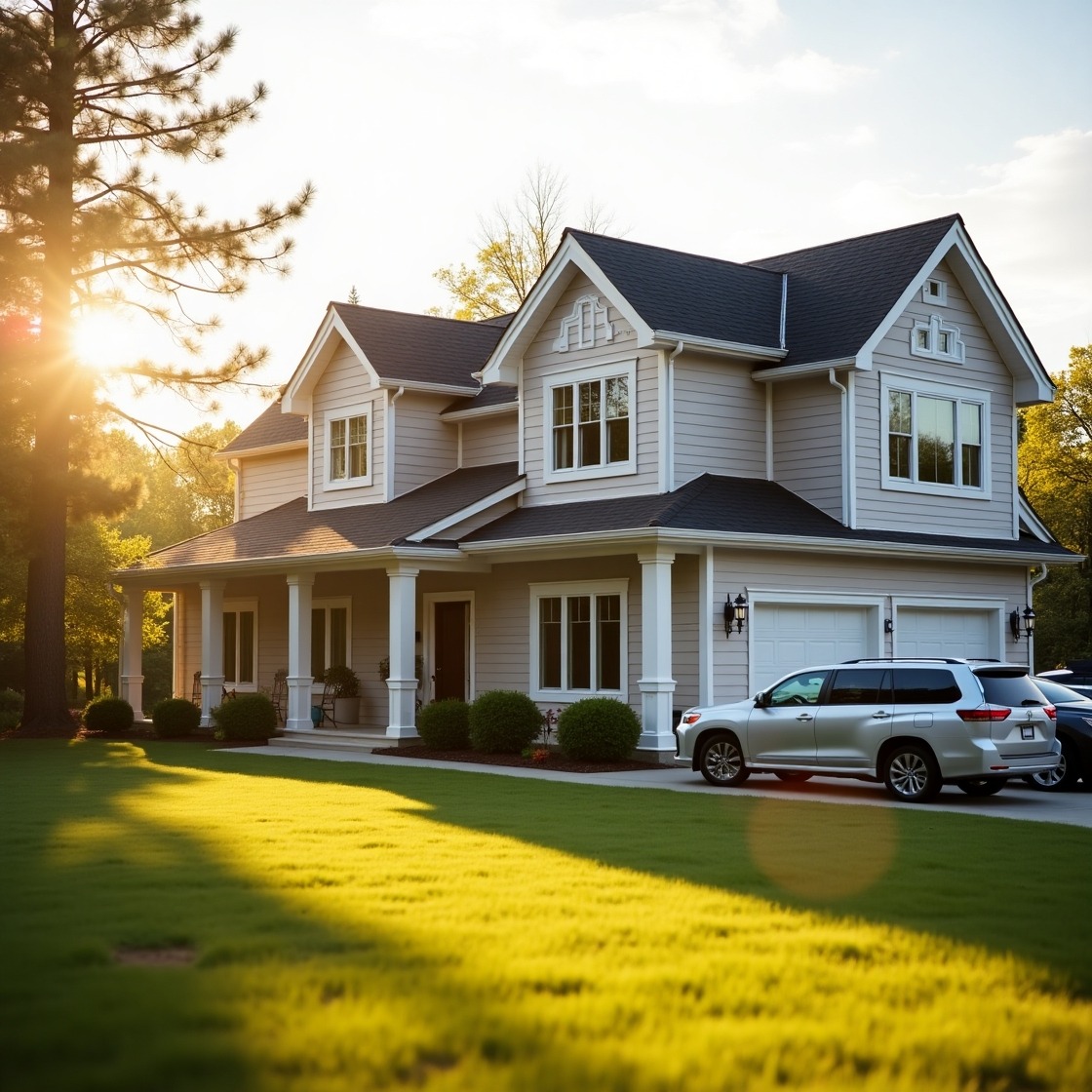 A_beautiful_modern_family_home_with_a_wellmanicured_lawwn2 | AI Generated Images | Prompts by Péju