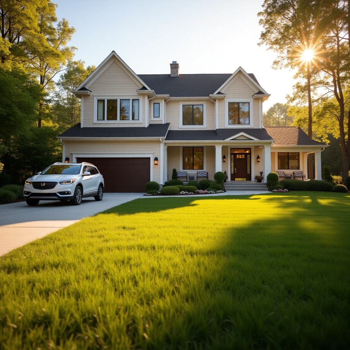 A_beautiful_modern_family_home_with_a_wellmanicured_lawwn2 | AI Generated Images | Prompts by Péju